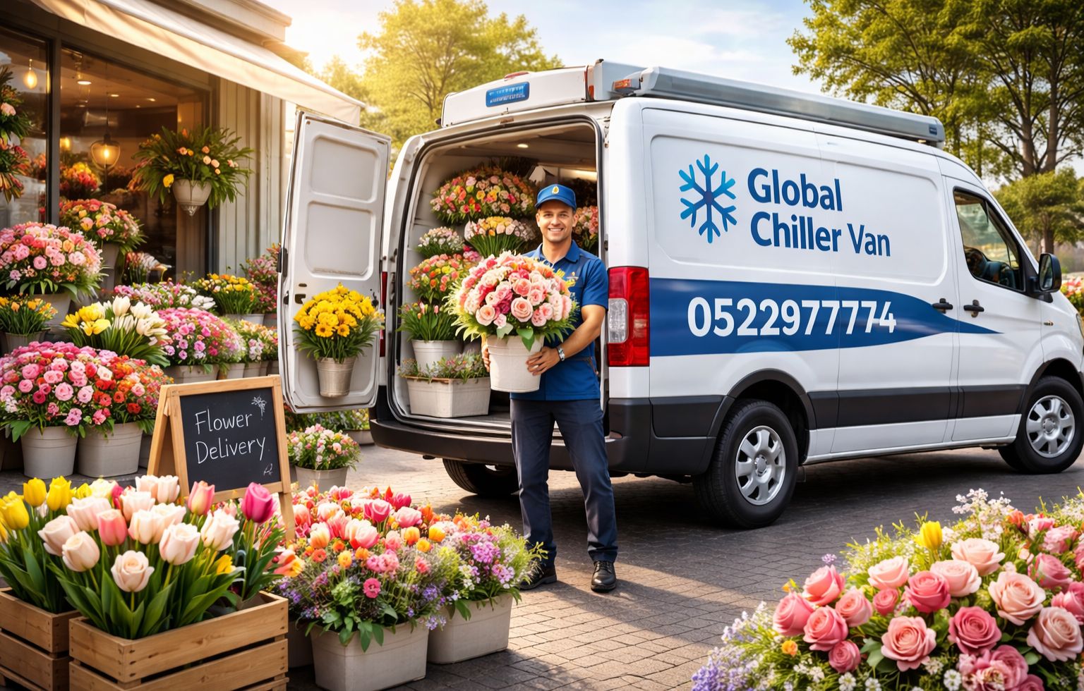 flower delivery van service in UAE by Global Chiller Van